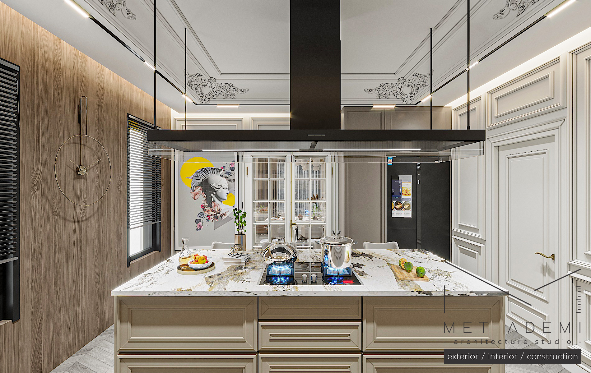 Lighting and Living Room with Kitchen