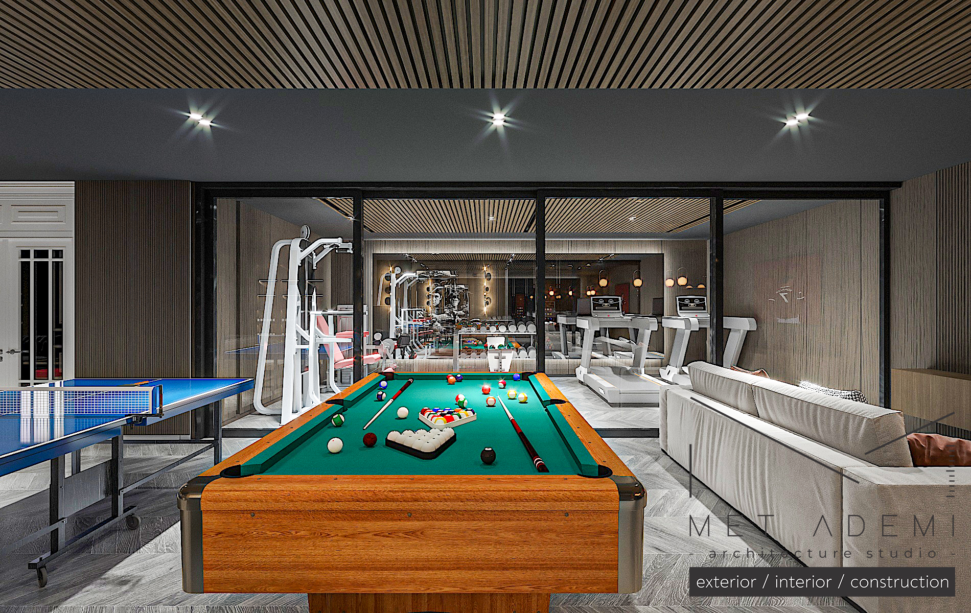 Underground Living room with PoolGame and Gym